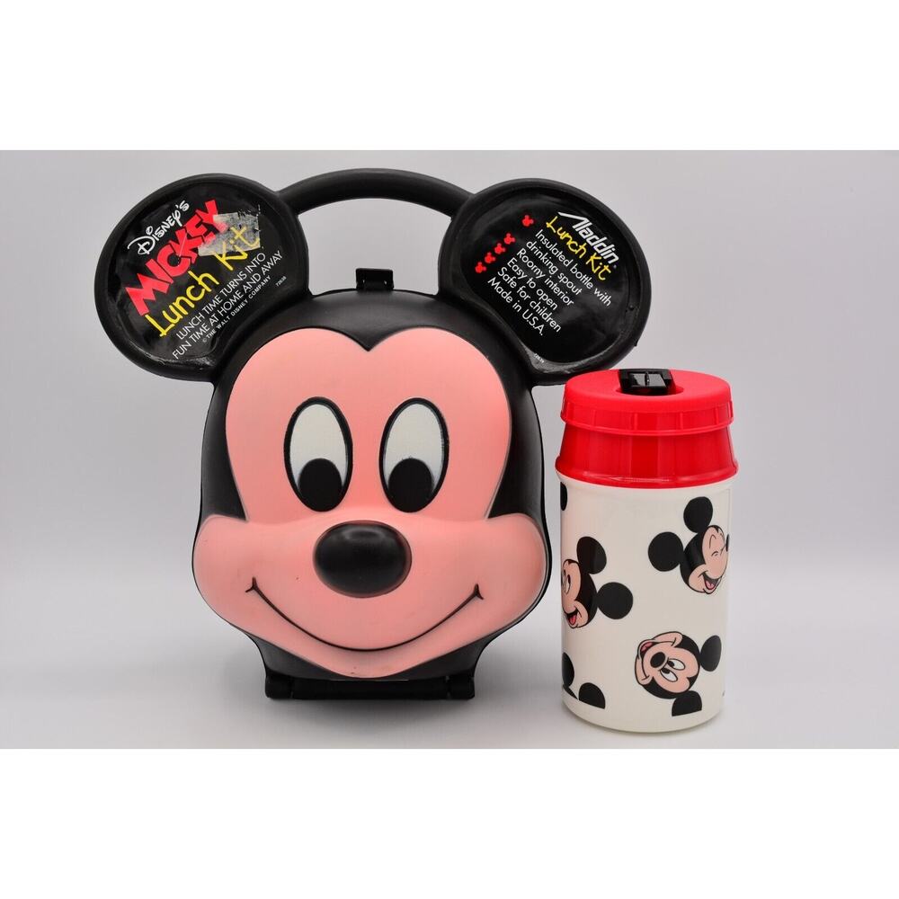 Disney Mickey Mouse Head Lunch Box Kit Original Thermos Aladdin USA 1989 Vintage